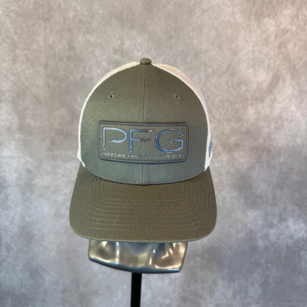 Columbia PFG Trucker Hat Men S/M Olive Green Solid Mesh Back Flexfit Outdoors